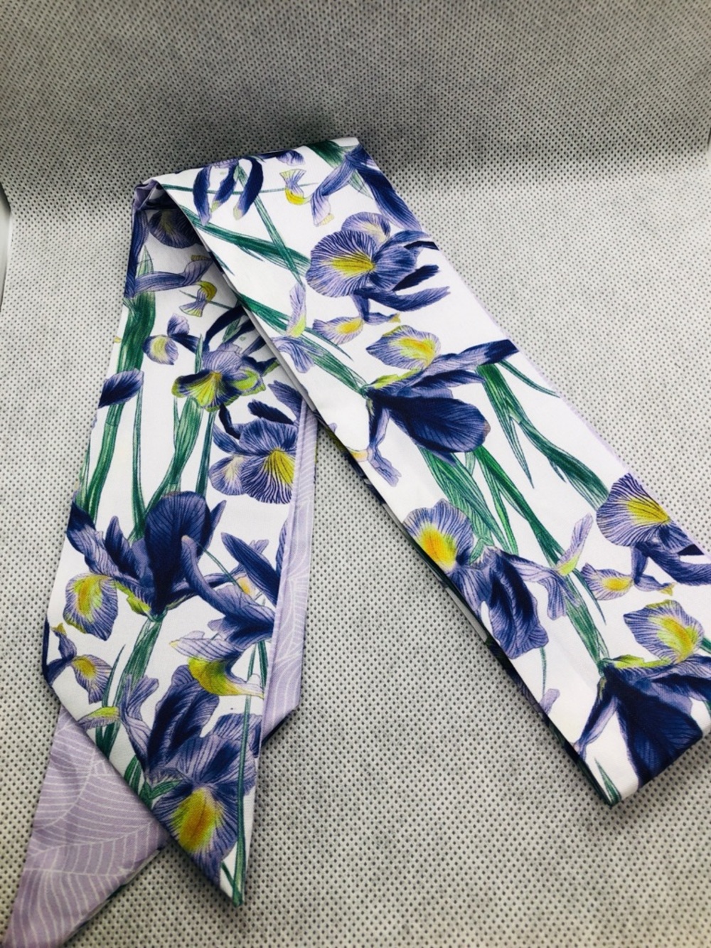Floral Iris Print Skinny Scarf in White, Blue, Green, Yellow
